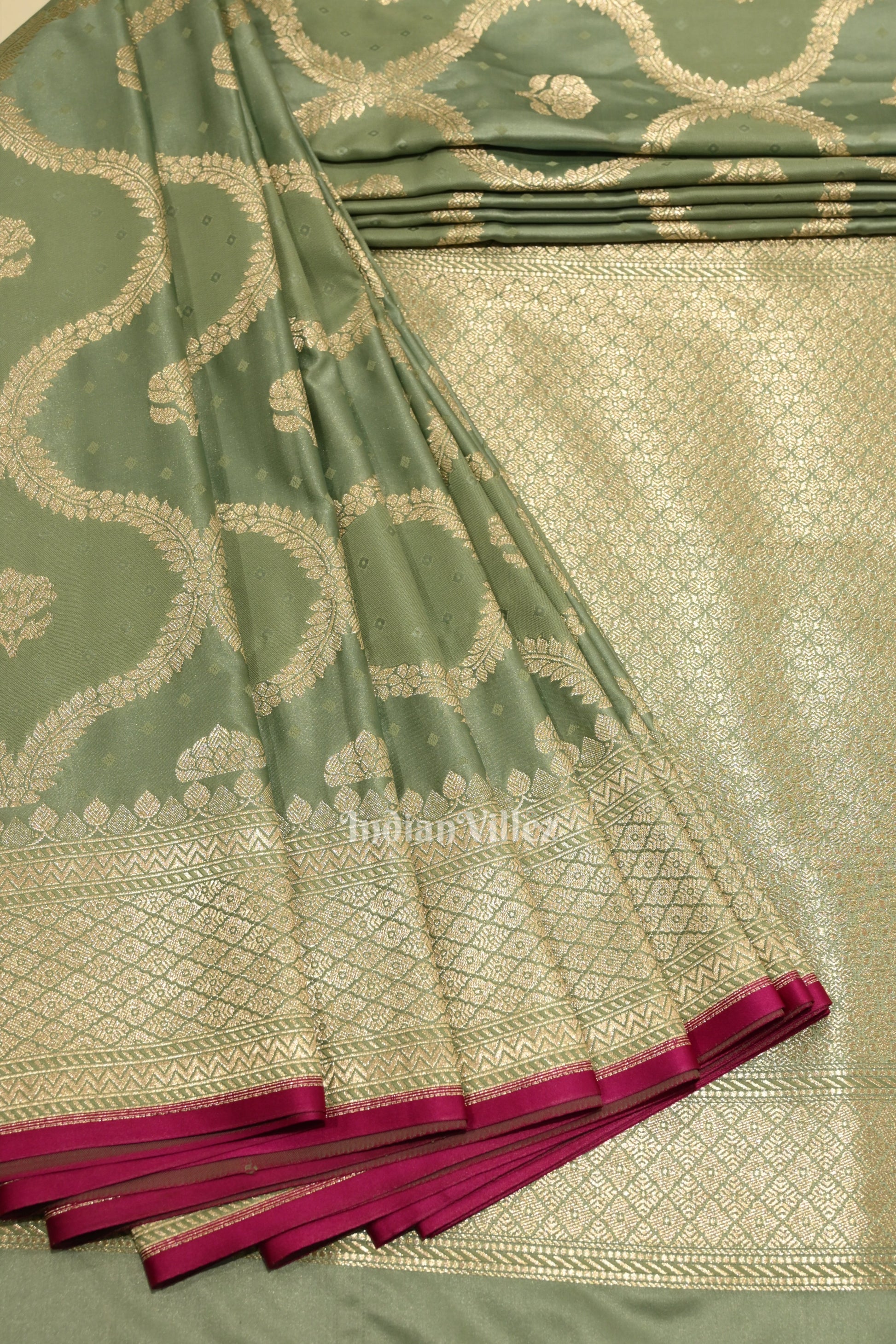 Ash Grey Rangkart Mashru Satin Silk Banarasi Saree