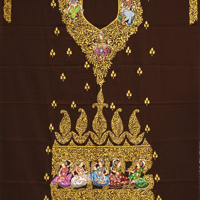 Brown Nartaki Theme Pattachitra Kurti Dress Material