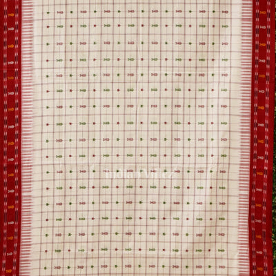 White Hazar Buti Odisha Ikat Sambalpuri Pure Cotton Saree