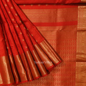 Blood Red pure Kanjivaram Silk Saree with  Zari Brocade
