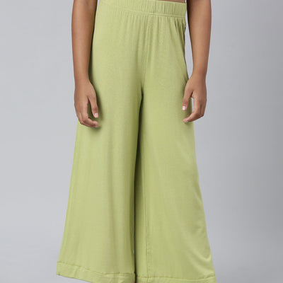 Girls Solid Light Pista Knit Palazzo