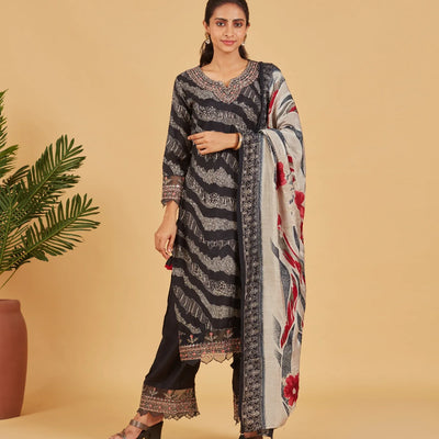 Black Printed Kurta Set