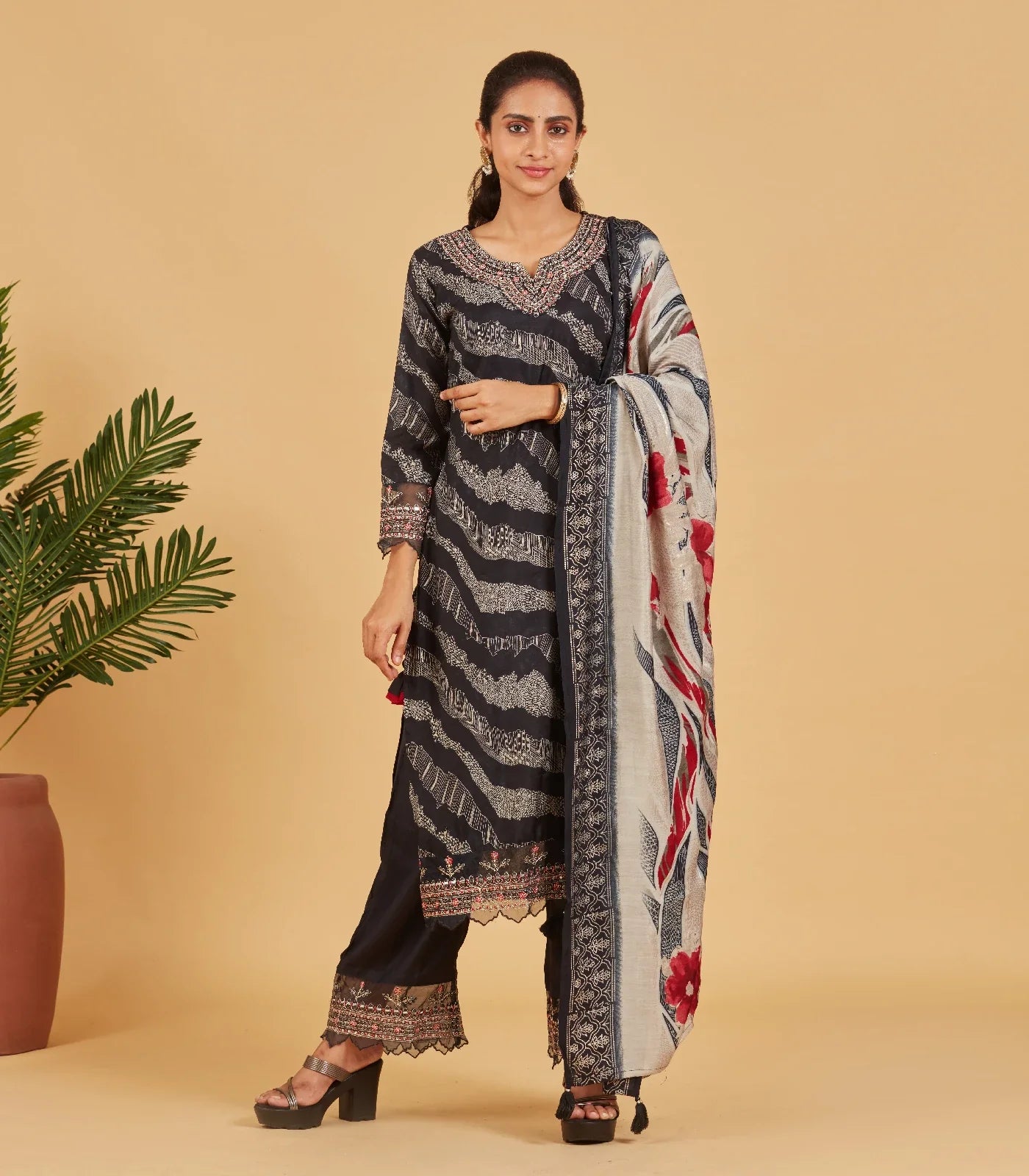 Black Printed Kurta Set