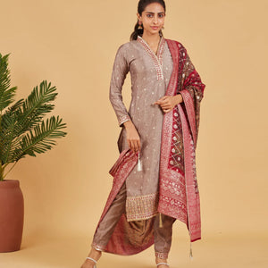 Festive Grey Embroidered Kurta Set