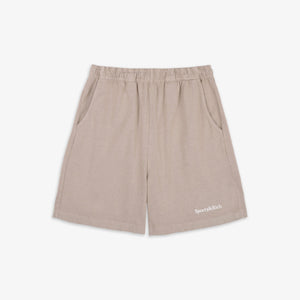SPORTY & RICH | SERIF LOGO EMBROIDERED GYM SHORT { ELEPHANT/WHITE