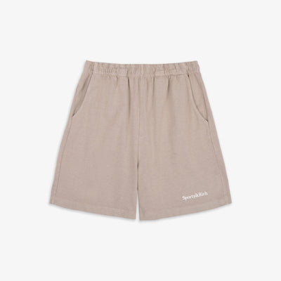 SPORTY & RICH | SERIF LOGO EMBROIDERED GYM SHORT { ELEPHANT/WHITE