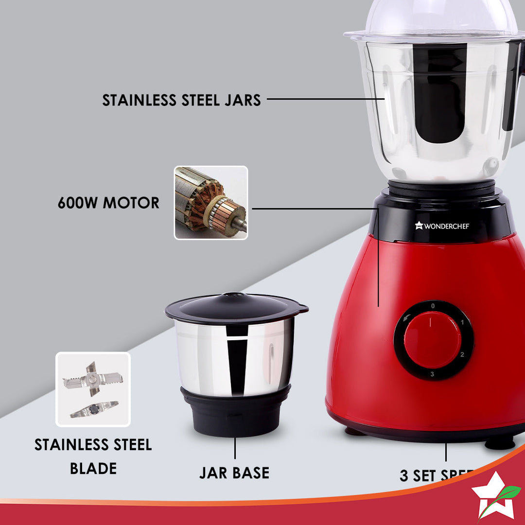 Wonderchef Renewed Vesper Mixer Grinder | 3 Jars | 600W