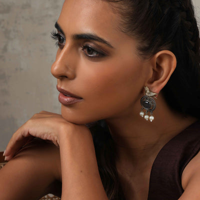 trueBrowns Silver Gold Tone Bird Stud Earrings