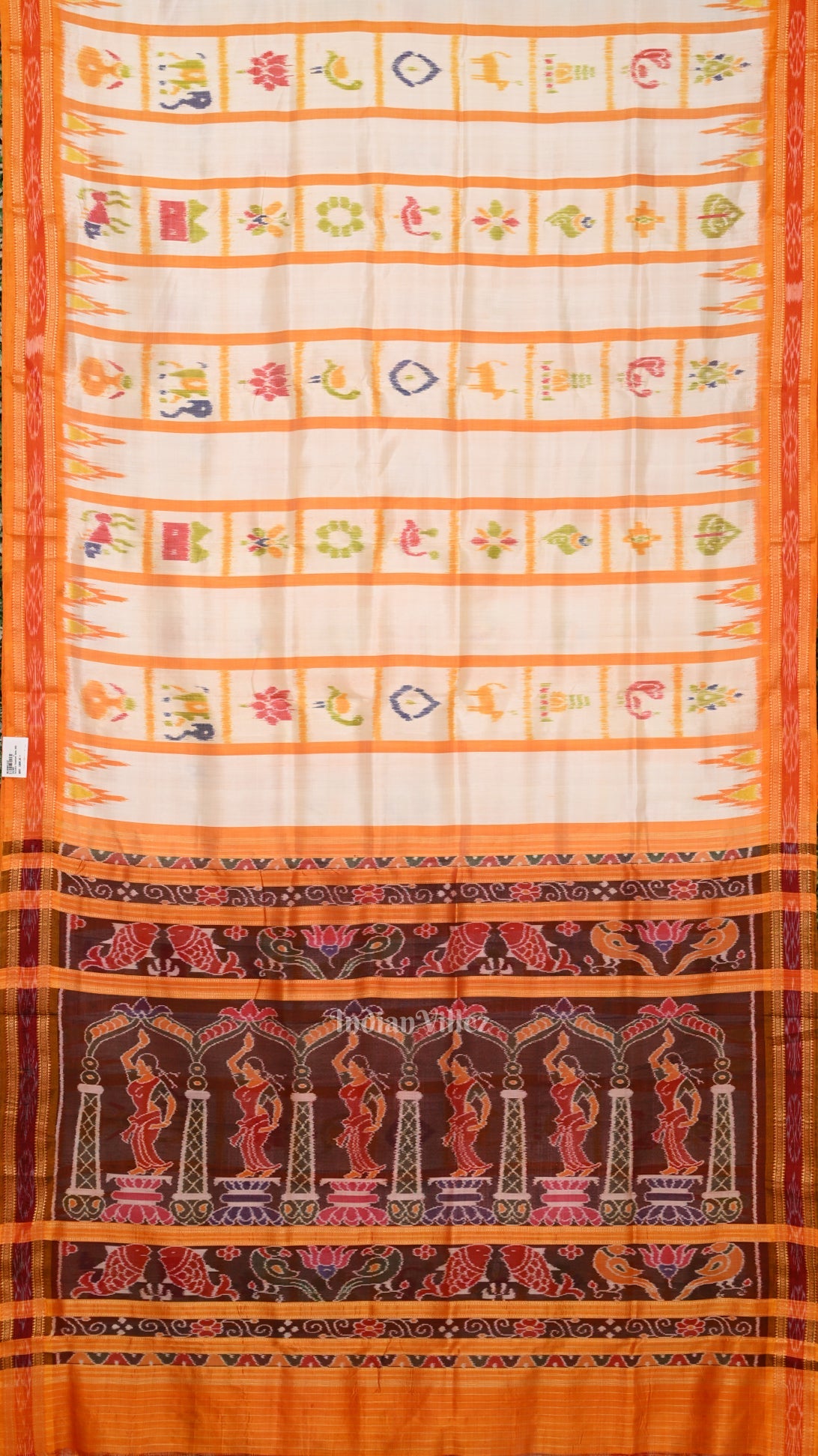 White Yellow Nabakothi  Khandua Silk Saree