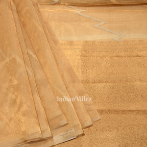 Peach Pure Kora Organza Banarasi Saree