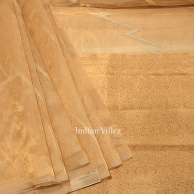 Peach Pure Kora Organza Banarasi Saree