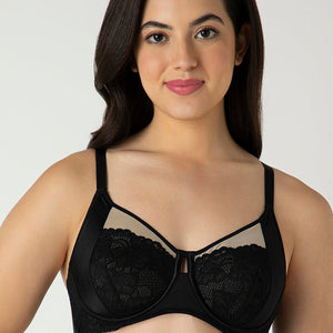 Glam Floral Non-Padded Wired Minimizer Bra - Black