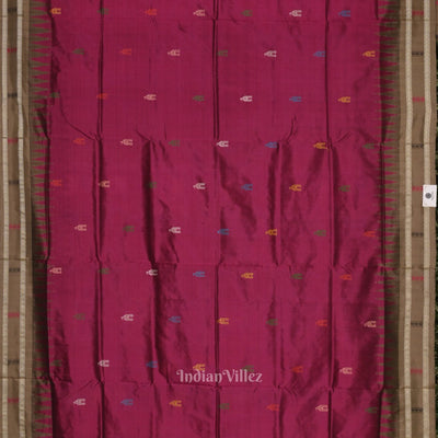 Magenta Pink Shree Mandir Theme Bomkai Sambalpuri Ikat Silk Saree