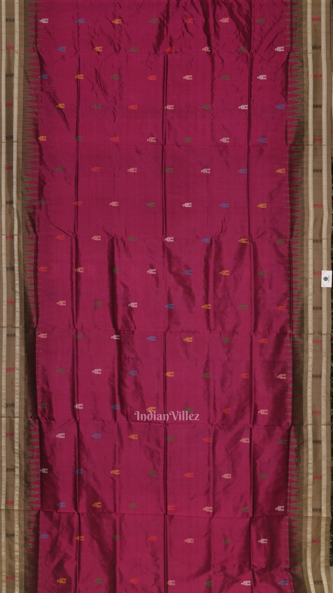 Magenta Pink Shree Mandir Theme Bomkai Sambalpuri Ikat Silk Saree