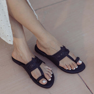 Melanie Black Solid Kolha Flats