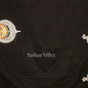 Black Nartaki Mudra Theme Hand-Painted Pattachitra Saree