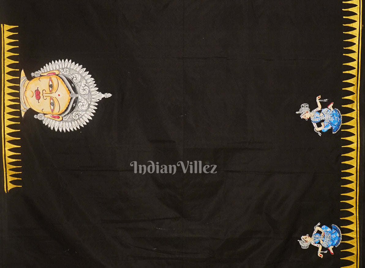 Black Nartaki Mudra Theme Hand-Painted Pattachitra Saree