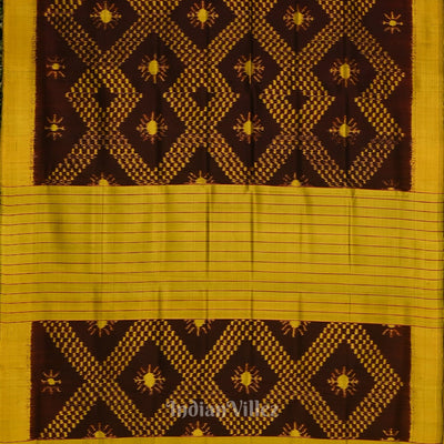 Coffee with Mustard Yellow Odisha Handloom Tarabali Contemporary Silk Saree