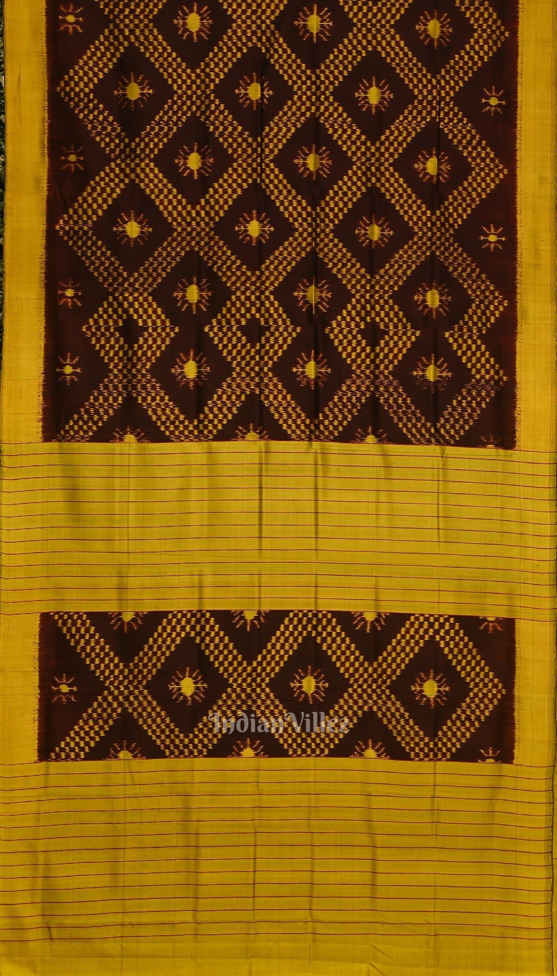 Coffee with Mustard Yellow Odisha Handloom Tarabali Contemporary Silk Saree