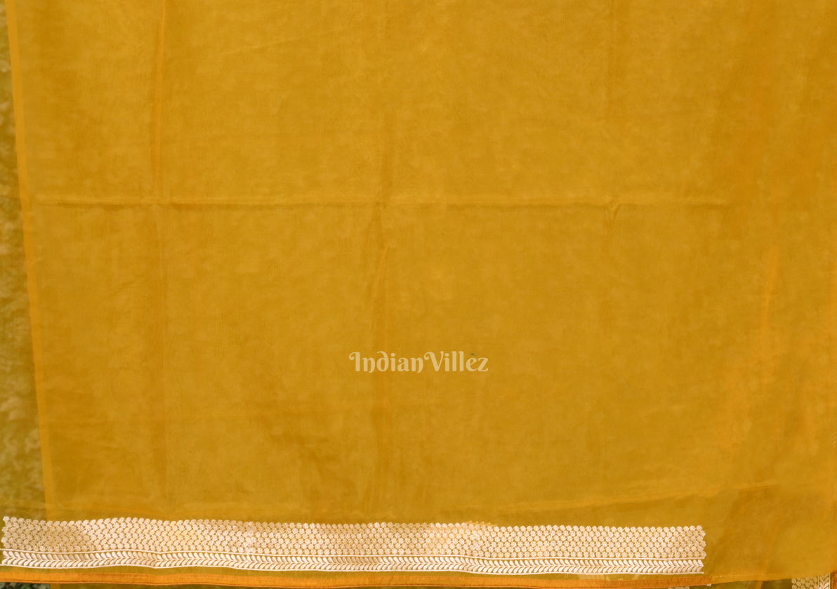 Mustard Yellow Parsi Gara Floral Motif Hand Embroidered Saree