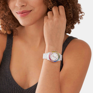 Fb-01 Women Quartz Silver Dial Analog Ceramic Watch CE1129