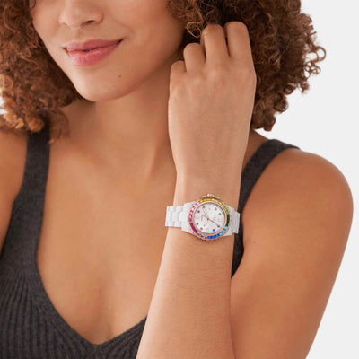 Fb-01 Women Quartz Silver Dial Analog Ceramic Watch CE1129