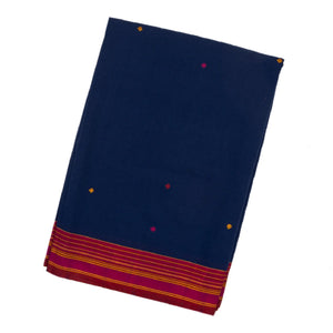 Dark Blue Handloom Bhujodi Cotton Saree With Diamond Buttas