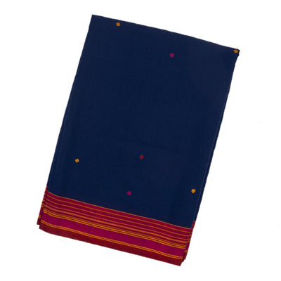Dark Blue Handloom Bhujodi Cotton Saree With Diamond Buttas