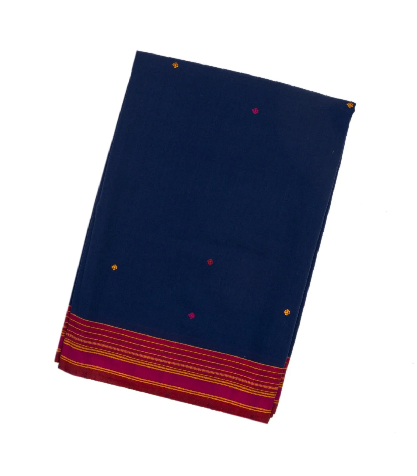 Dark Blue Handloom Bhujodi Cotton Saree With Diamond Buttas
