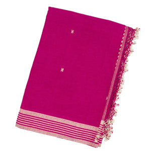Hot Pink Handloom Bhujodi Cotton Saree With Cross Buttas