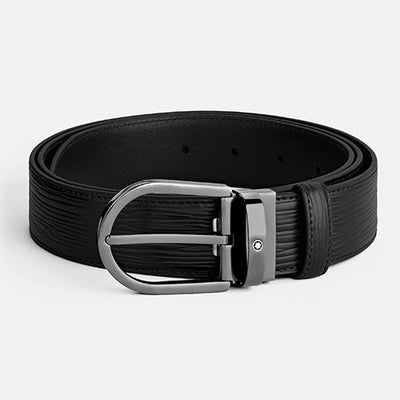Mont Blanc, Horseshoe Buckle Black 35 mm Leather Belt