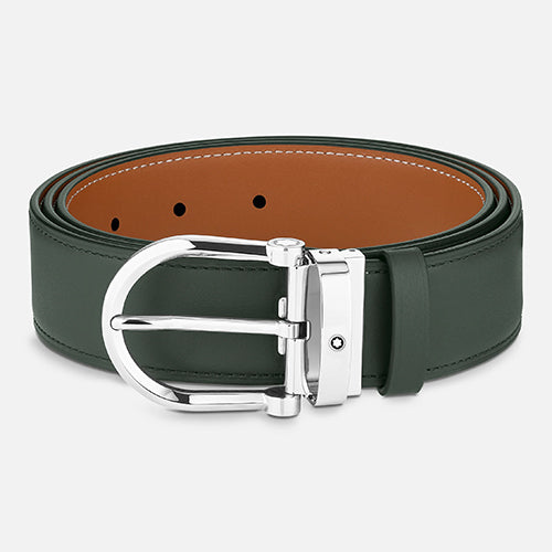 Mont Blanc, Horseshoe buckle green/tan 35 mm reversible leather belt