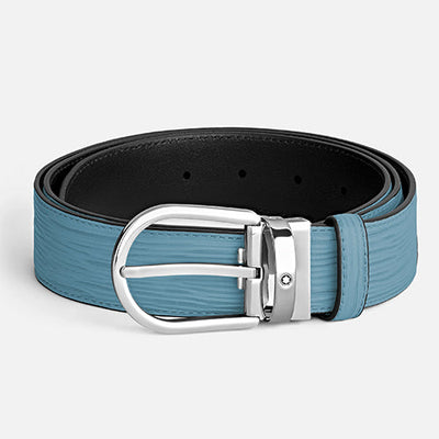 Mont Blanc, Horseshoe Buckle Smoky Blue 35 mm Leather Belt