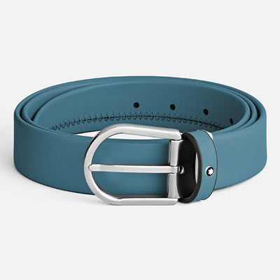 Mont Blanc, Horseshoe Buckle Smoky Blue 35 mm Leather Belt