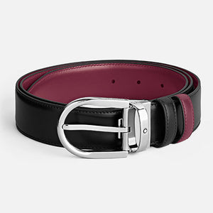 Mont Blanc, Horseshoe Buckle Black/Cassis 35 mm Reversible Leather Belt
