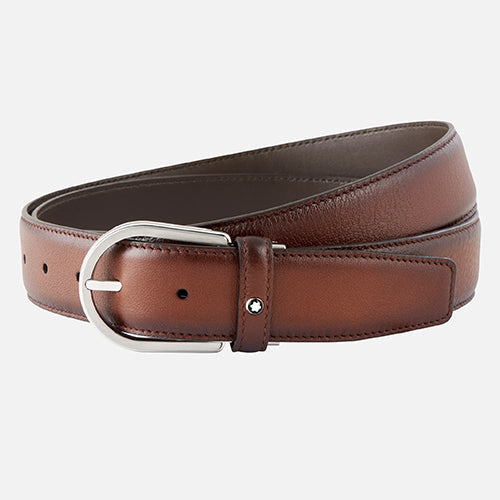 Mont Blanc, Horseshoe buckle brown 35 mm leather belt