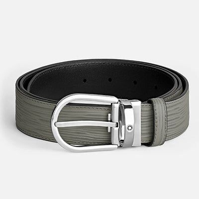 Mont Blanc, Horseshoe Buckle Medium Grey 35 mm Leather Belt