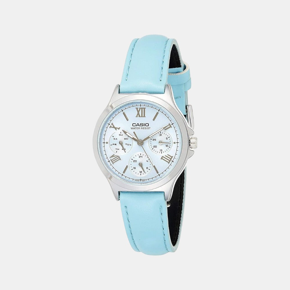 Enticer Women Quartz Blue Dial Chronograph Leather Watch A1701