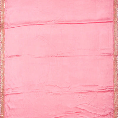 Bubble-gum Pink Woven Satin Saree With Embroidered Floral Motifs