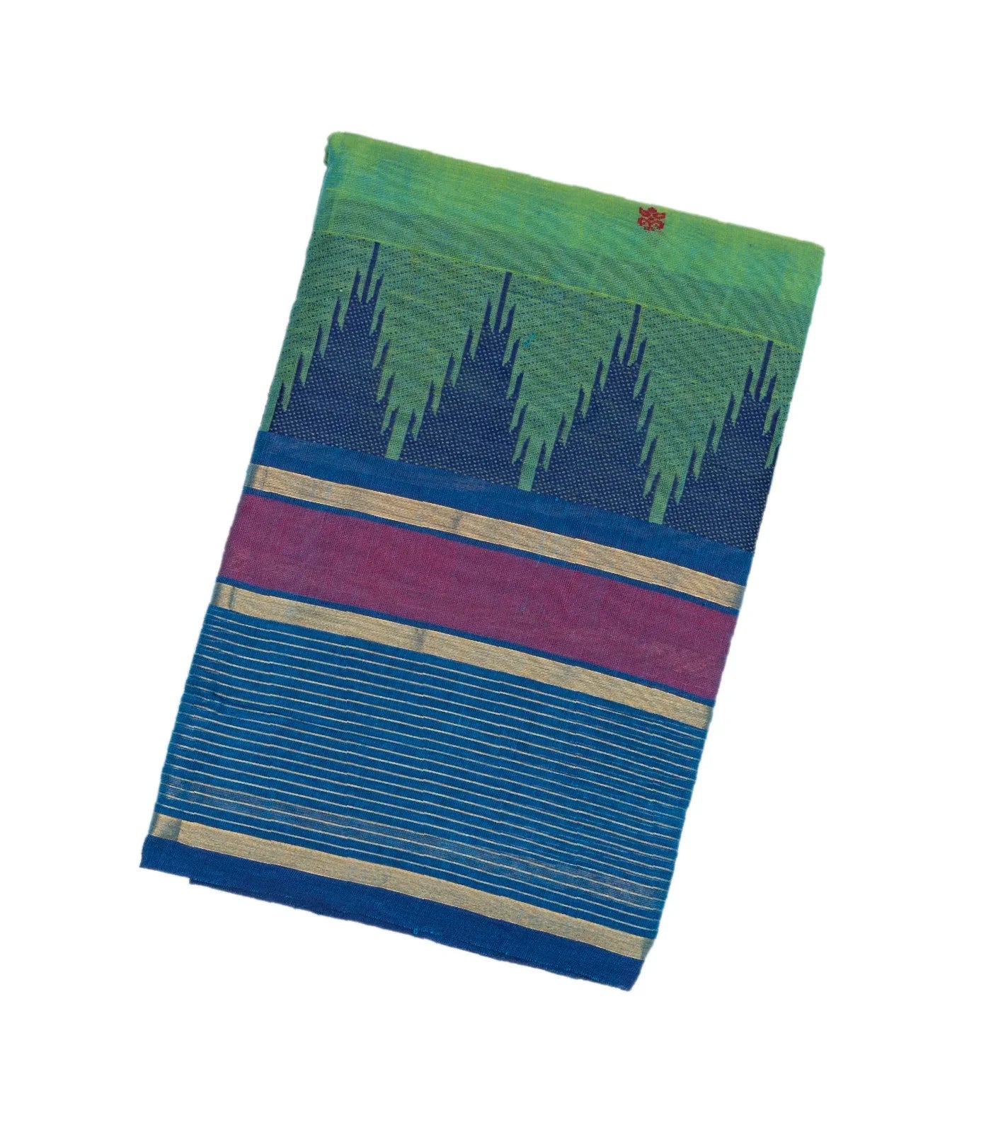 Aquamarine Handloom Chettinad Cotton Saree With Floral Buttas