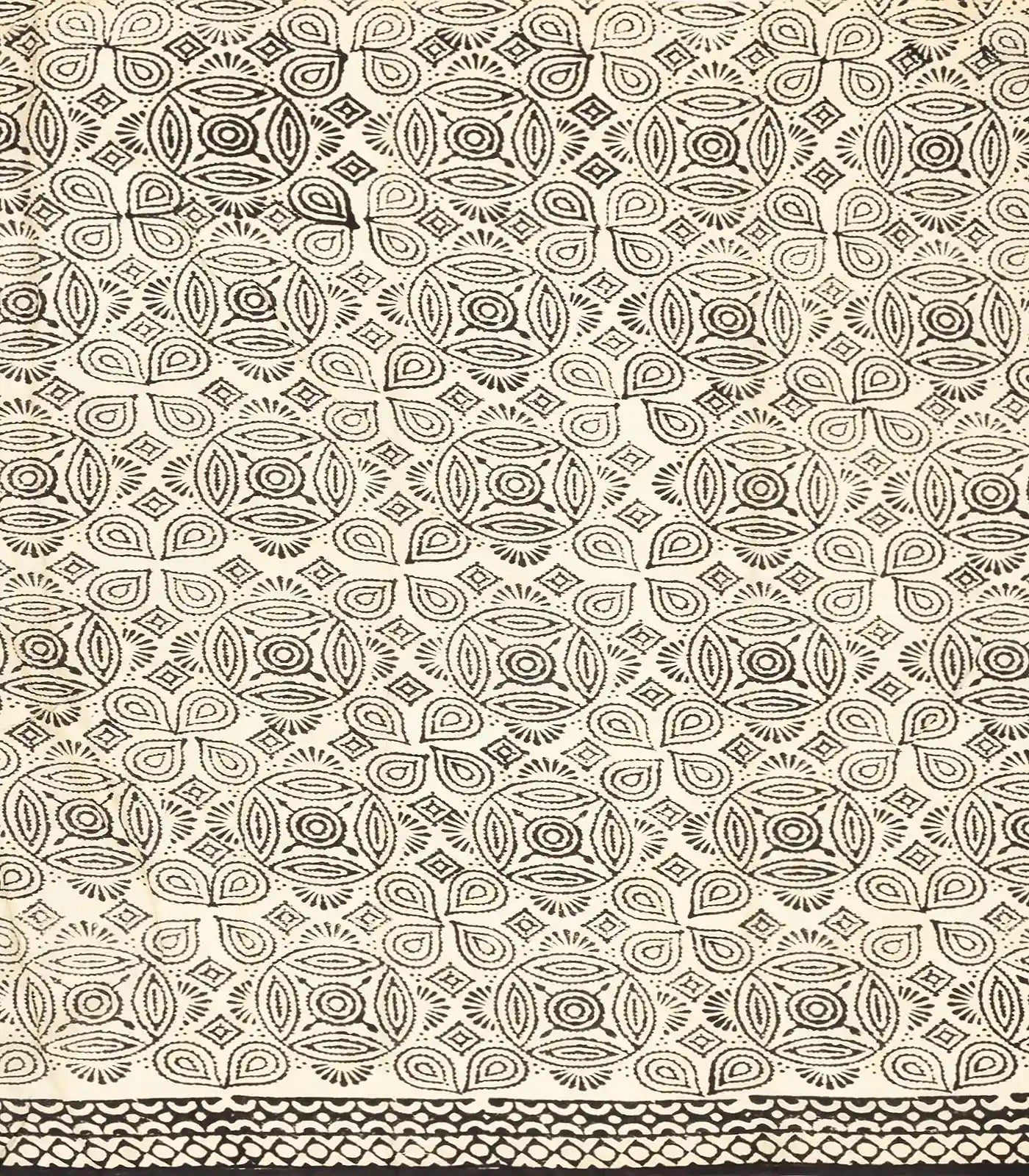 Beige Jaipur Cotton Saree Printed With Pink Floral Motifs