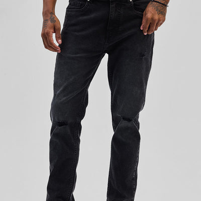 Black Distressed Slim Fit Jeans