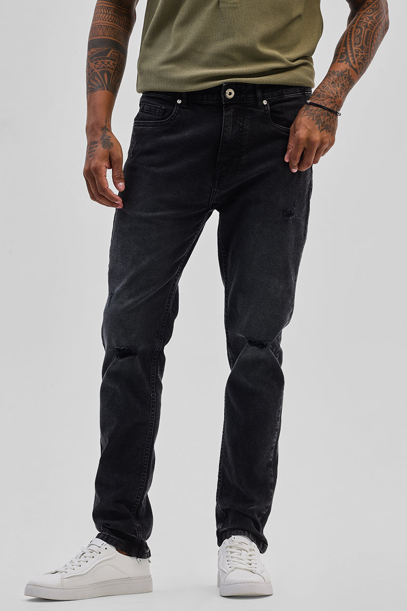 Black Distressed Slim Fit Jeans