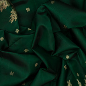 Bottle Green Handloom Kanchipuram Silk Saree With Annam Chakaram Buttas