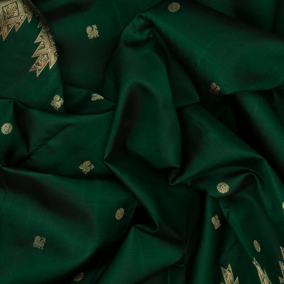 Bottle Green Handloom Kanchipuram Silk Saree With Annam Chakaram Buttas