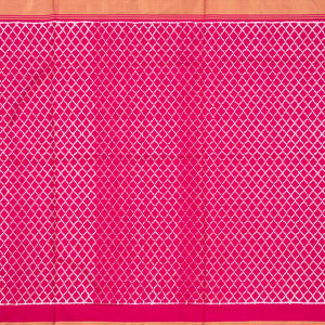 White Handloom Ikat Silk Saree With Contrast Pink Border