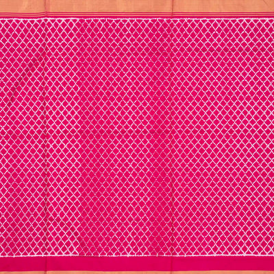 White Handloom Ikat Silk Saree With Contrast Pink Border