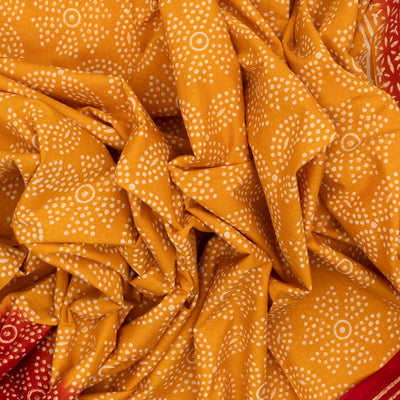 Yellow Woven Jaipur Cotton Saree With Printed Dotted Floral Motifs