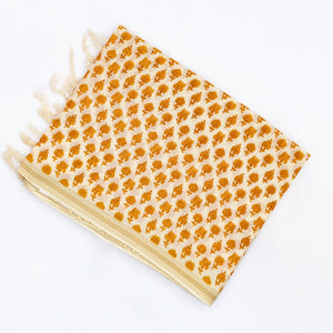 Taupe Handloom Chanderi Cotton Saree With Printed Mustard Floral Motifs