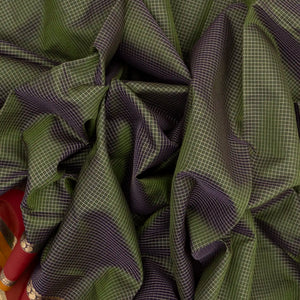 Dark Green Handloom Silk Cotton Saree With Checks